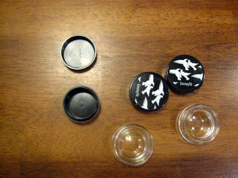 Reusing pretty containers. Two with birds and one soon to be rhinestoned.