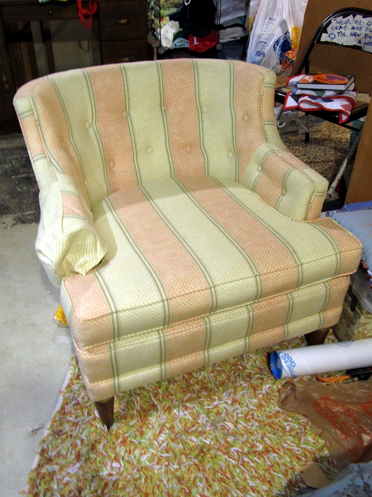 Before. Not bad. Good bones, very comfy. But I'm not so big on the stripes.