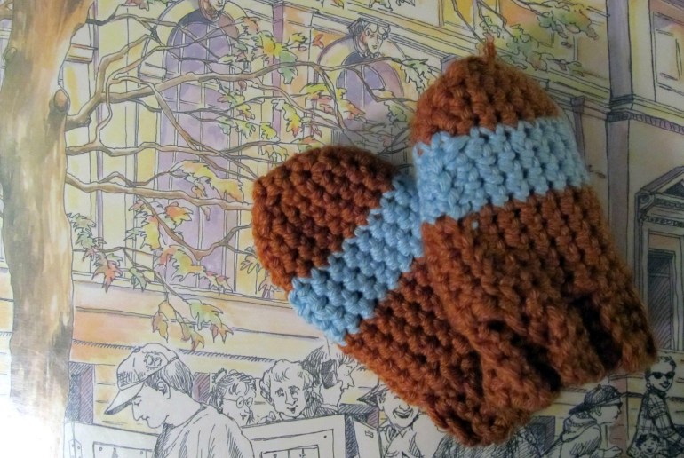 Mini mittens! Minus the thumbs because no one wants to wrestle baby thumbs.