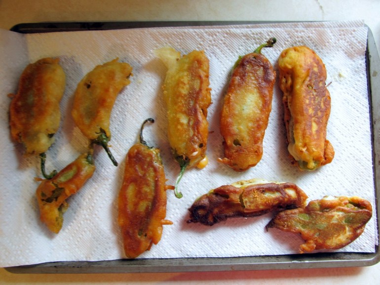 I made chili rellanos! And I didn't completely destroy them. I really need to work on the technique a bit, but these were damn good.