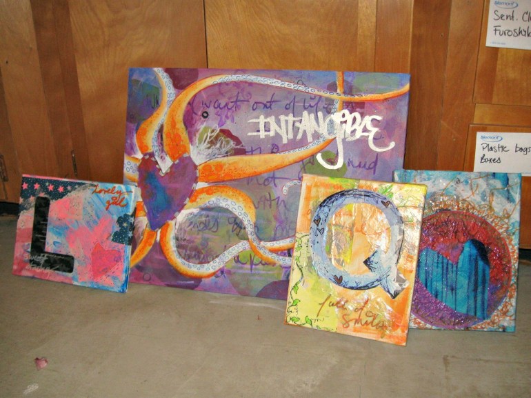 I guess the one on the far right still needs a bit more work. But I have one piece for each kiddo and one large one to sell. Hooray!