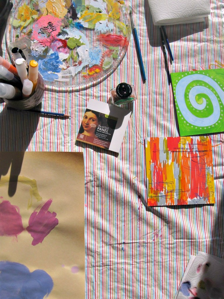 We just dove right in today after breakfast. Painting is more fun with a four year old. She helps me keep things loose and not too serious.