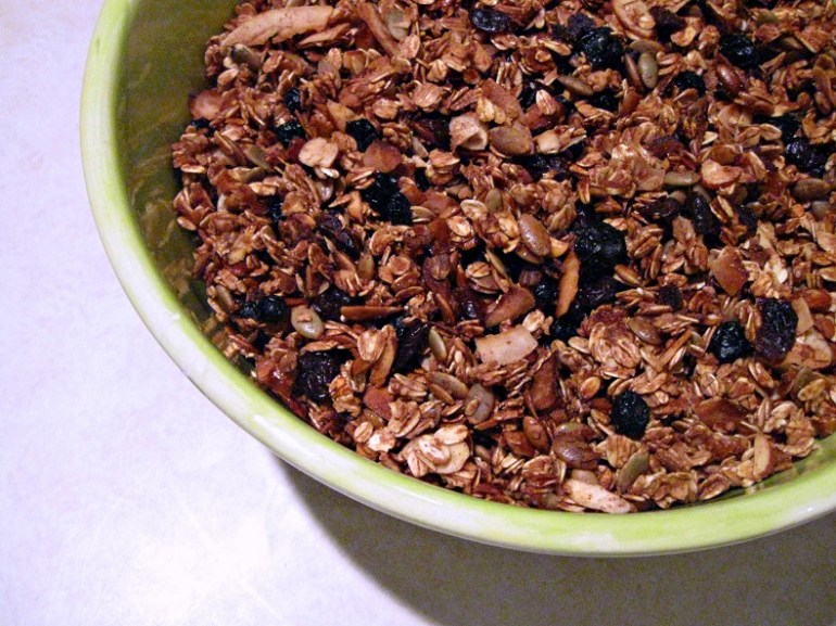 Wonderful, substantial granola. I adapted this double batch of delish from Sophie Dahl's Tawny Granola recipe.