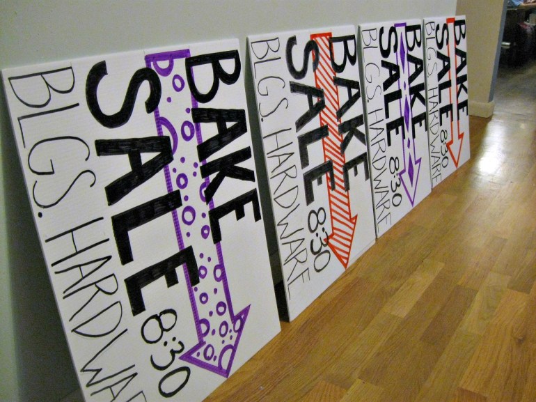 This last day of April, I made bake sale signs.