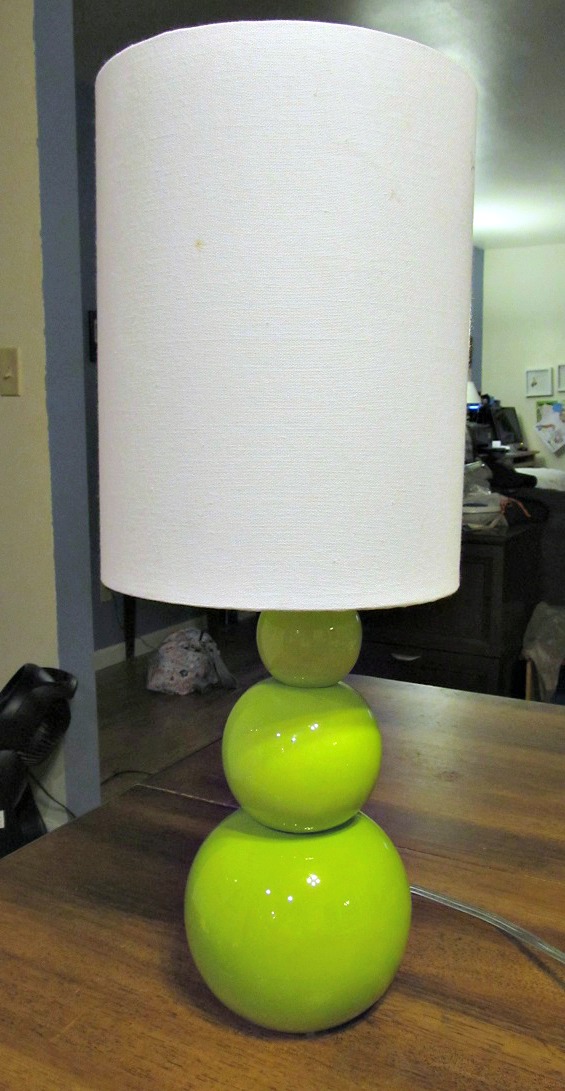 Cool lamp, lame shade. That must be changed because I am tired of looking at all that white.