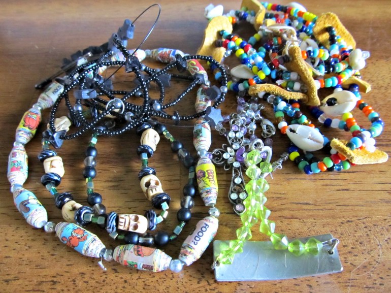 Skull beads, paper beads, glass beads. Stuff I would pay good money for in a store. So why not make good use of them.