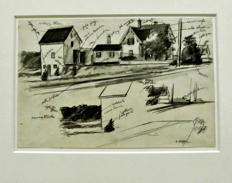 Notes on a painting sketch by Edward Hopper. I loved to see this because it reminds me even really good, accomplished artists started their works with roughs.
