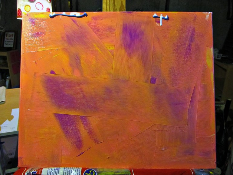 Little dribbles of flow medium and blue paint, ready for water.