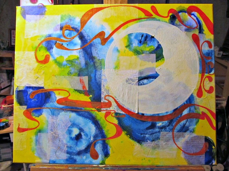 Lots of art nouveau-type swirls with the moon. More shimmer will be applied tomorrow.