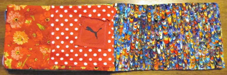 Red page: cotton, minky and another scrap from a tee.
