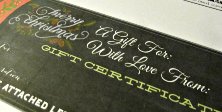 If you are making gift certificates for friends or family, this printable is really pretty (and free!). It's from Lia Griffith. You can get it and a lot of other really cute freebies at her blog.